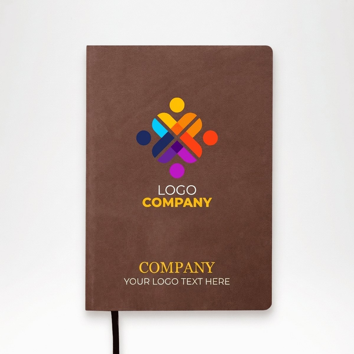 Gepersonaliseerde gekleurde lederen agenda met logo en tekst