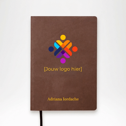 Gepersonaliseerde gekleurde lederen agenda met logo en tekst