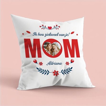 Gepersonaliseerd kussen met foto en boodschap - Mama