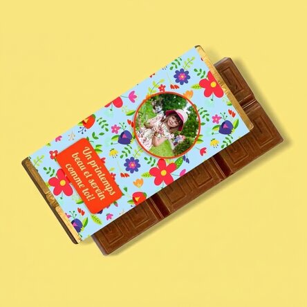 Mini-tablette de chocolat personnalisée avec un message et une photo - Pretty flowers