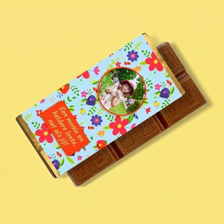 Gepersonaliseerde mini-chocoladereep met boodschap en foto - Pretty flowers