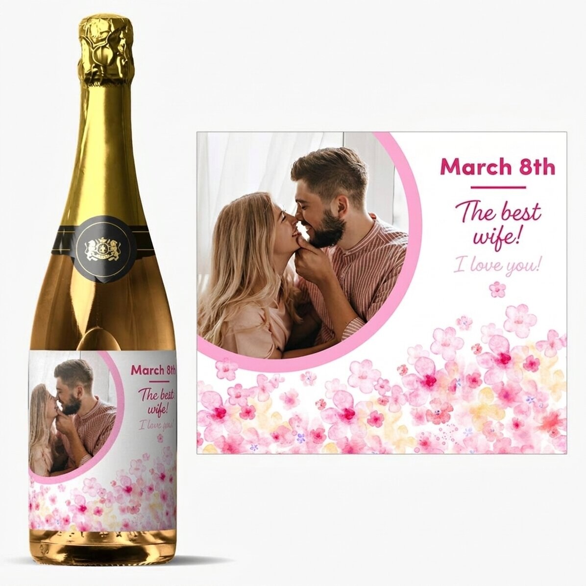 Vin mousseux personnalisé avec texte et photo - Fleurs