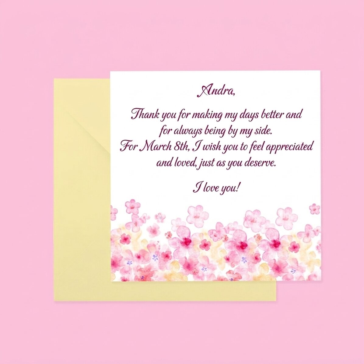 Gepersonaliseerde vierkante kaart met tekst - Bloemen