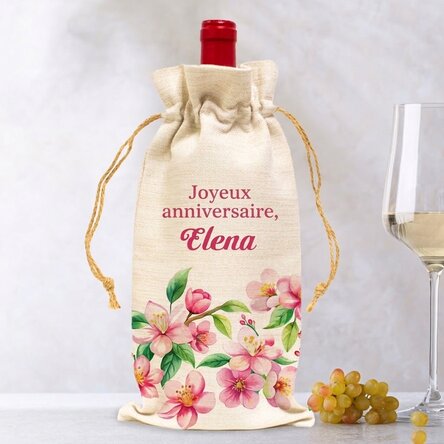 Sac pour bouteille de vin personnalisé avec un message - Fleurs