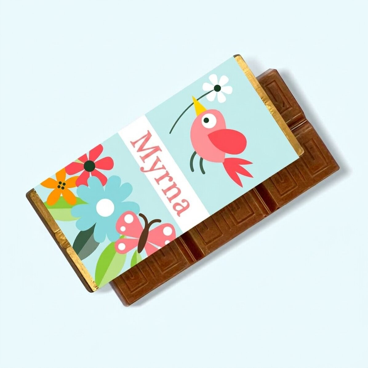 Mini-chocoladetabletje met naam erop - Bloemen