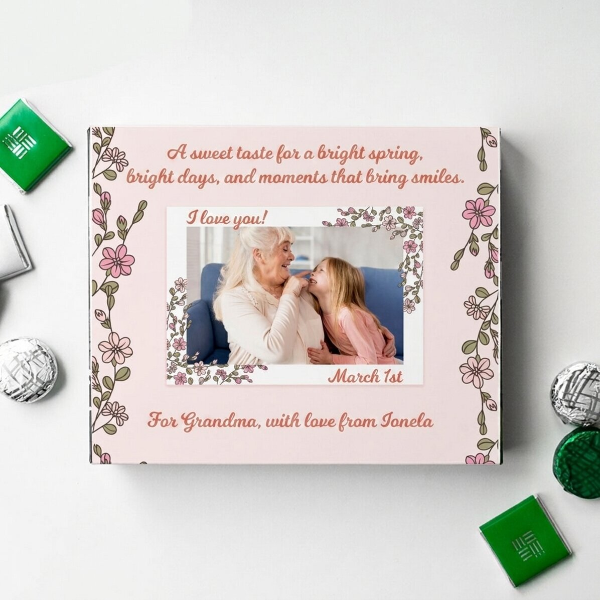 Gepersonaliseerde bonbonnière met foto en tekst - Floricele