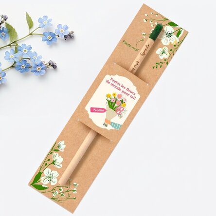Crayon à planter personnalisé avec un message pour le 8 mars - Bouquet de fleurs