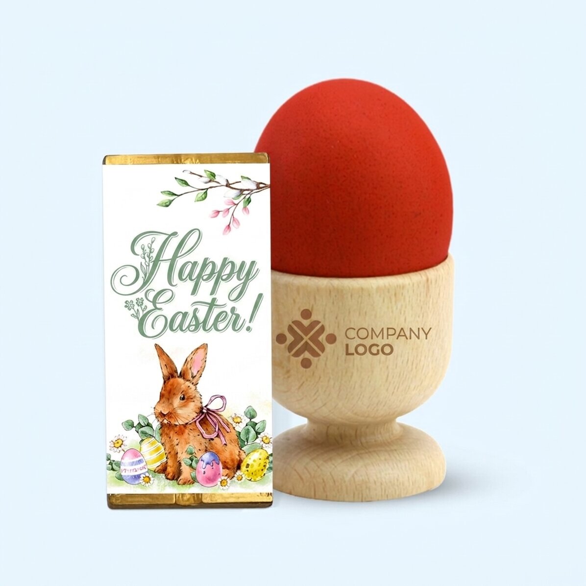 Paasgeschenkset met gepersonaliseerde eierhouder en mini-chocoladereep