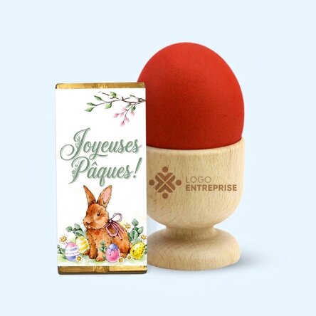 Coffret cadeau de Pâques comprenant un porte-œufs personnalisé et une mini-tablette de chocolat