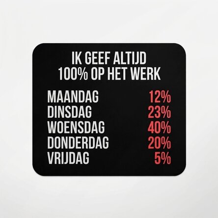 Muismat met tekst - 100% aan het werk