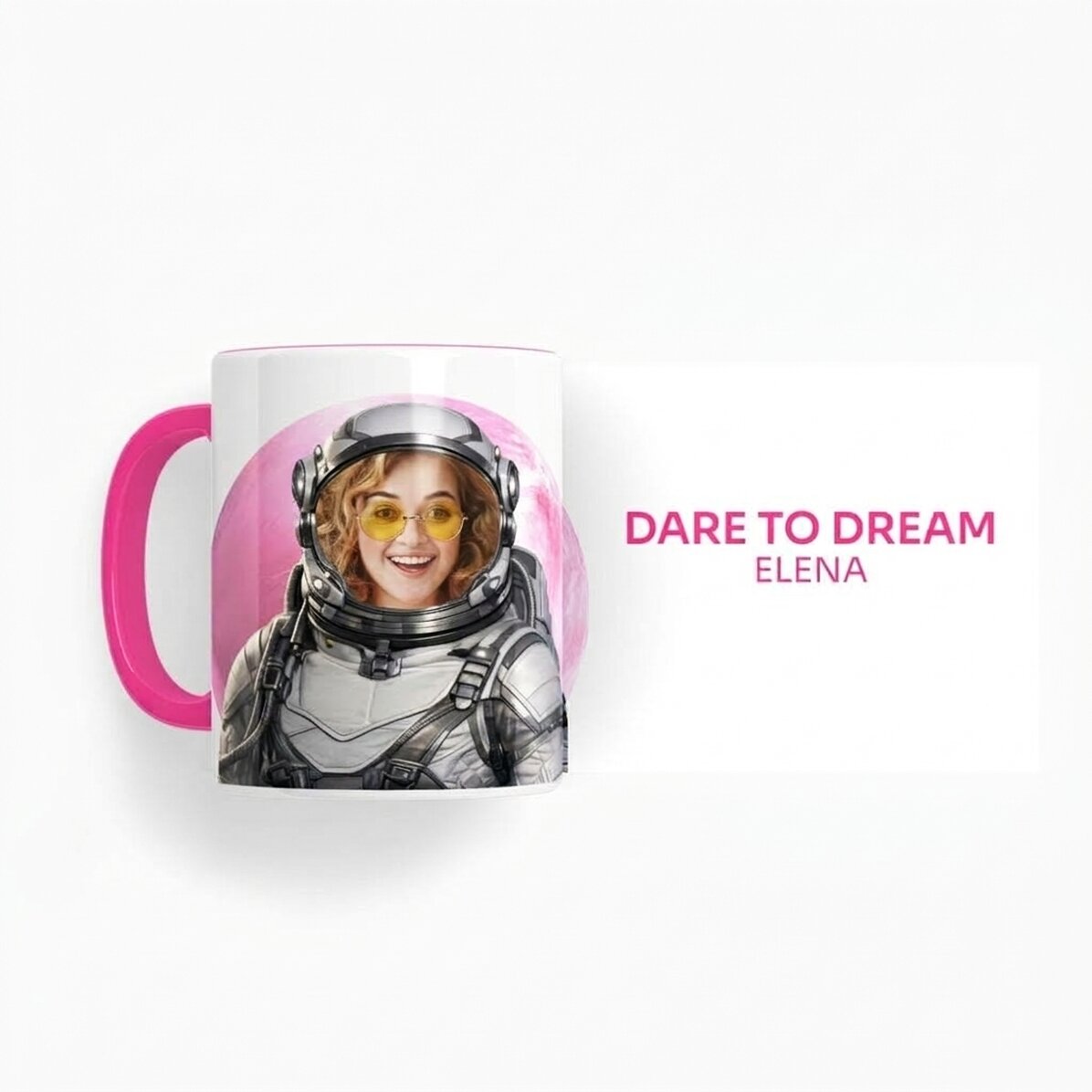 Gepersonaliseerde mok met foto en tekst - Dare to Dream - Kies je planeet