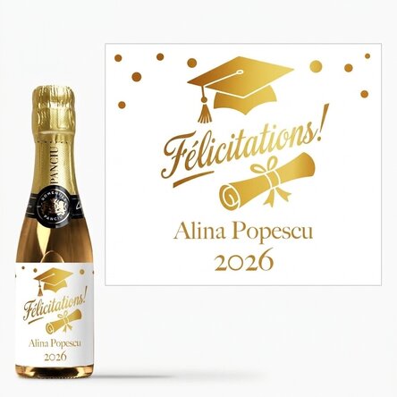 Mini-bouteille de vin mousseux personnalisée avec un message pour la remise des diplômes - Or