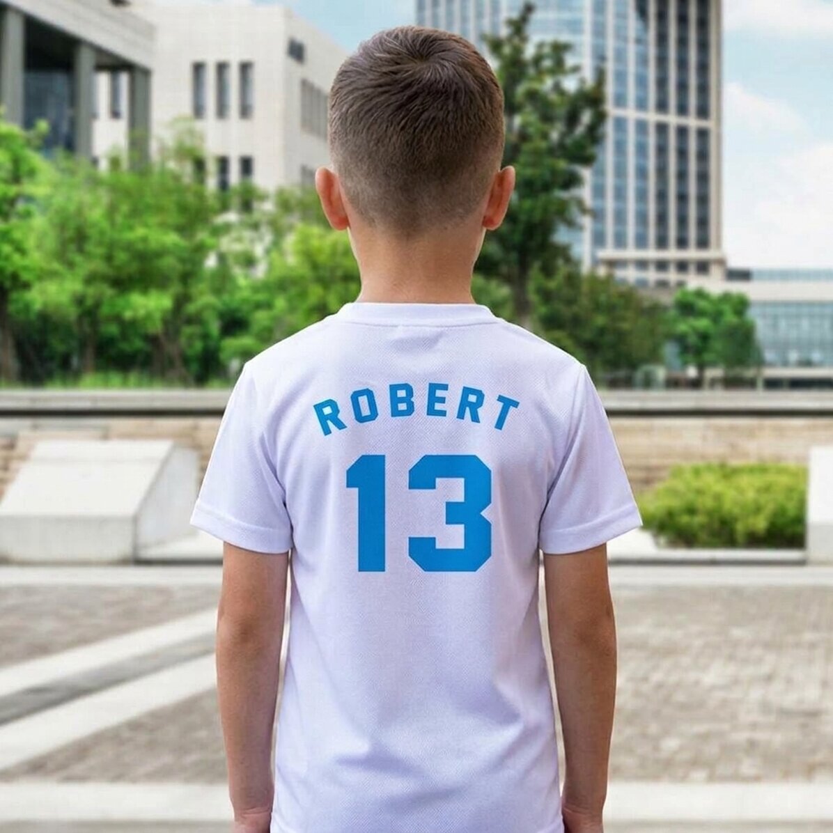 Sportshirt voor kinderen, op de rug gepersonaliseerd met naam en nummer - Voetbalfan