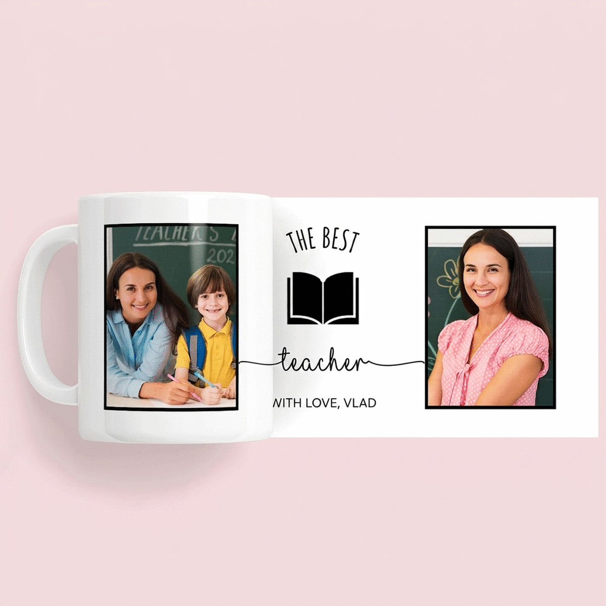 Tasse personnalisée avec 2 photos et un texte