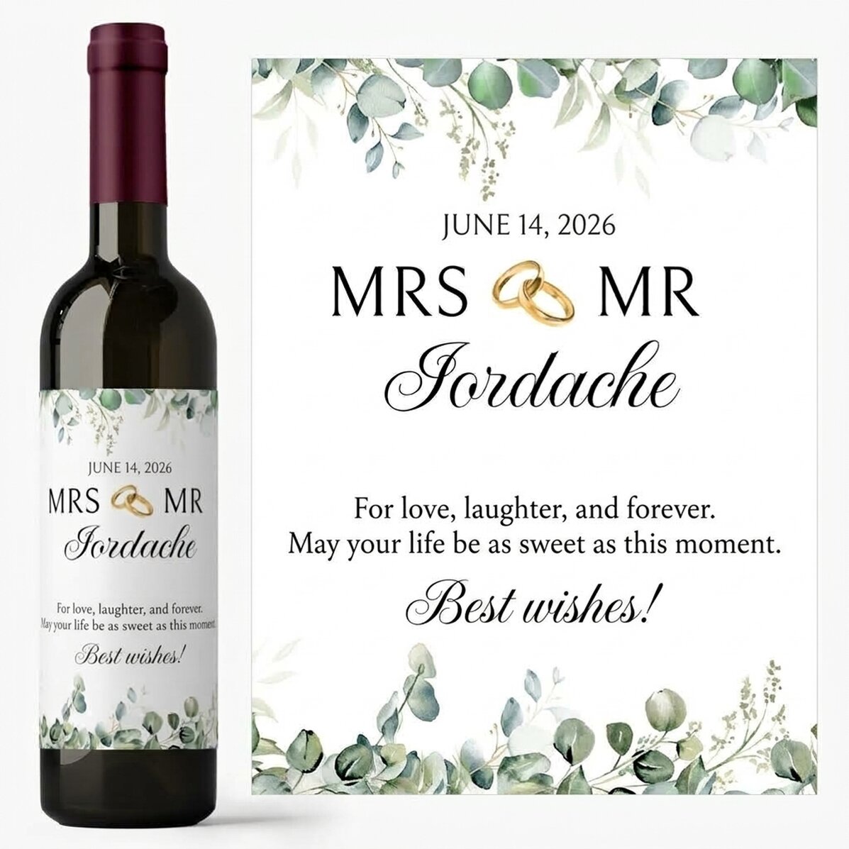 Vin personnalisé avec un message - Mrs & Mr