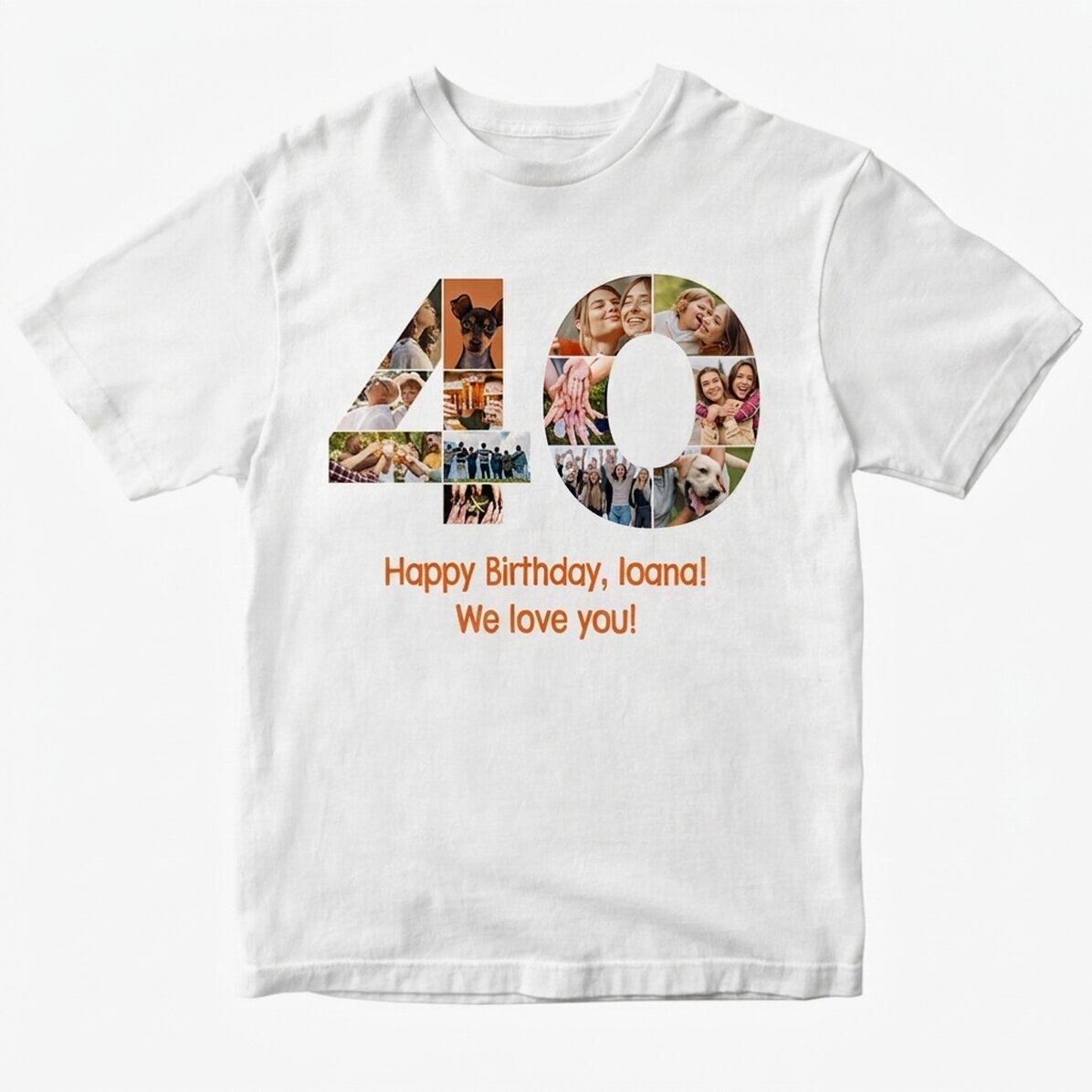Gepersonaliseerd katoenen T-shirt met 13 foto’s en een tekst – 40 jaar