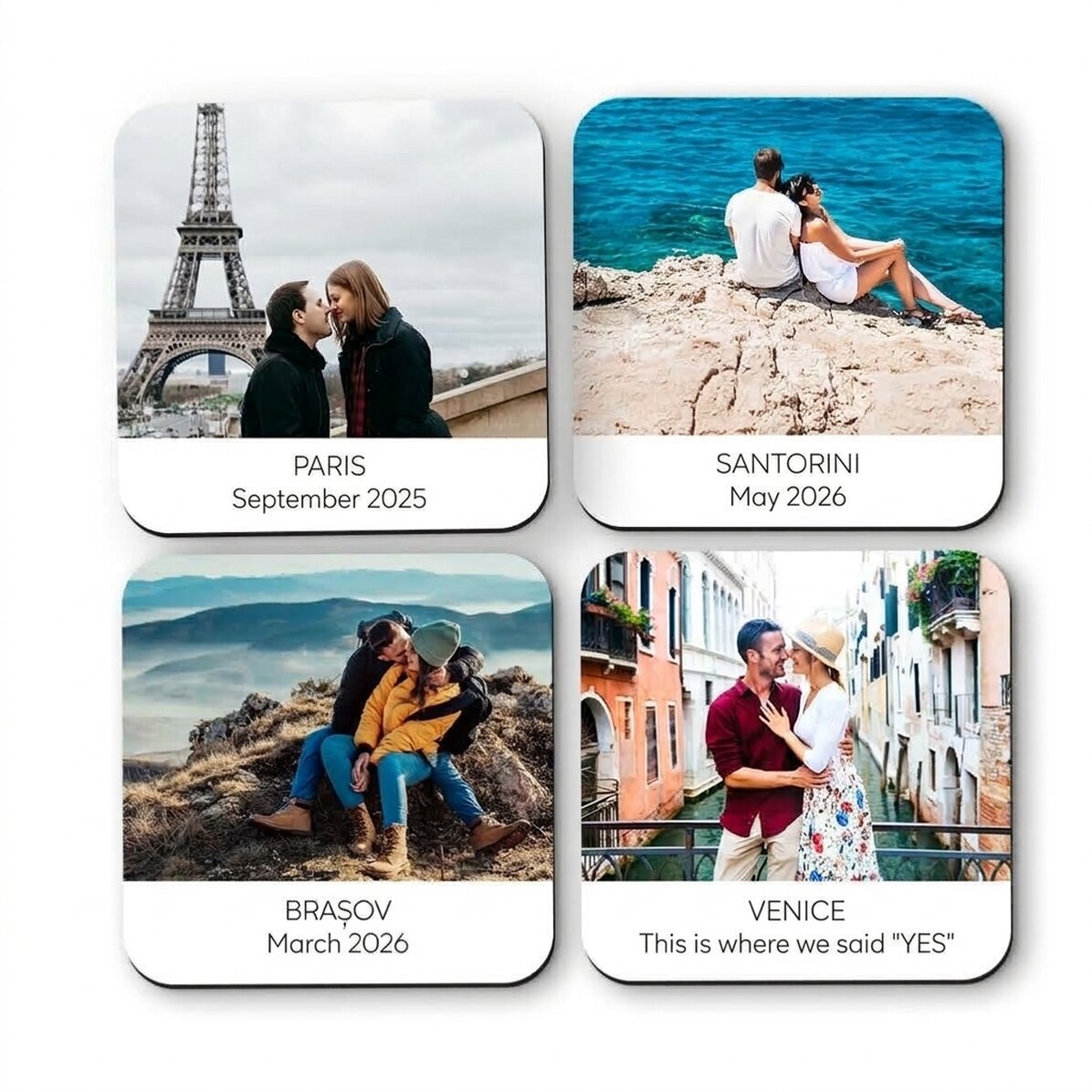 Lot de 4 sous-verres personnalisés avec du texte et des photos