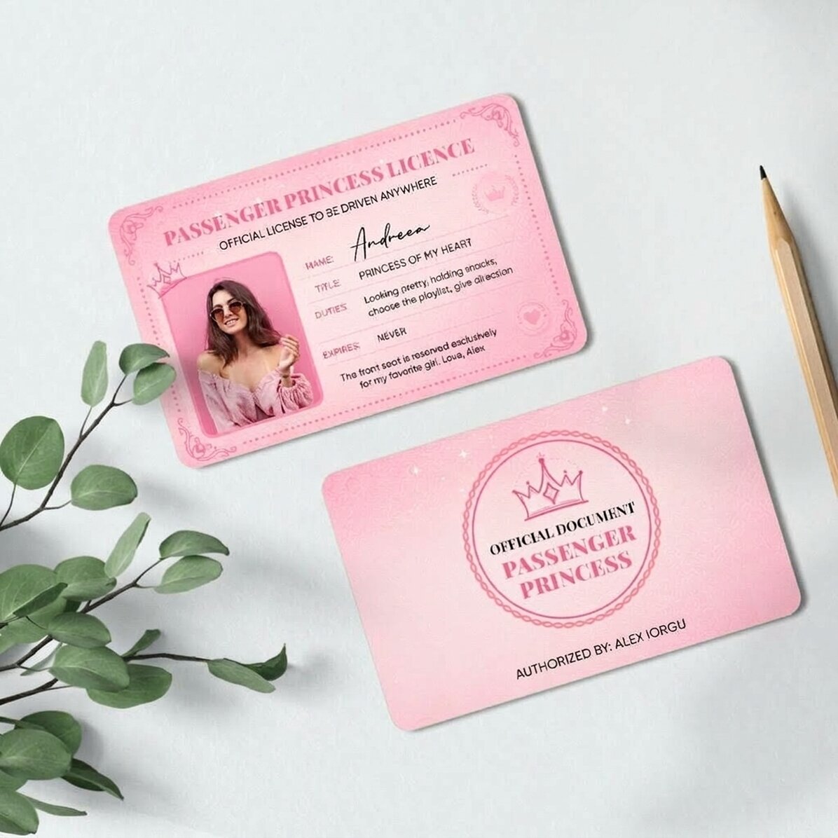 Carte en aluminium personnalisée recto-verso avec une photo et un texte - Passenger Princess