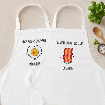 Tabliers personnalisés pour un couple avec un message amusant - Bacon and eggs