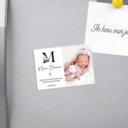 Gepersonaliseerde magneet van 10 x 7 cm met een foto en tekst – Doopcertificaat
