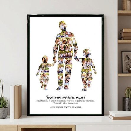 Tableau personnalisé avec un texte et 49 photos - Papa, 2 garçons