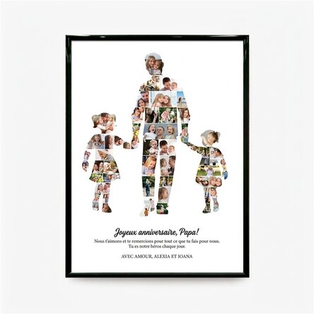 Tableau personnalisé avec un texte et 54 photos - Papa, 2 filles