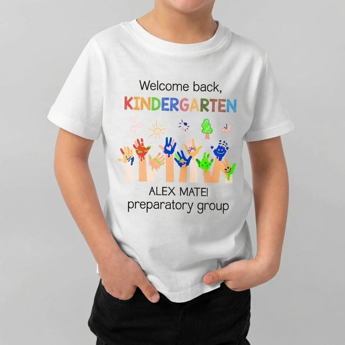 Katoenen T-shirt voor kinderen, gepersonaliseerd met tekst - Kleuterschool