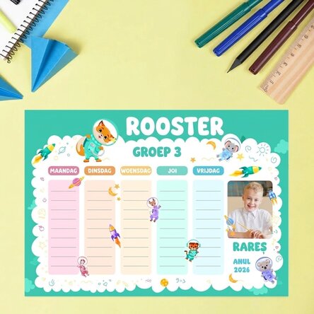 Gepersonaliseerd rooster met tekst en foto - De kleine schoolkinderen