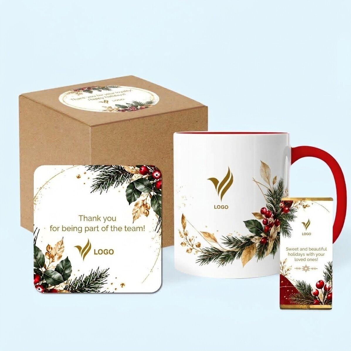 Coffret cadeau de Noël personnalisé avec logo et texte - Festif