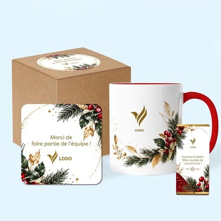 Coffret cadeau de Noël personnalisé avec logo et texte - Festif