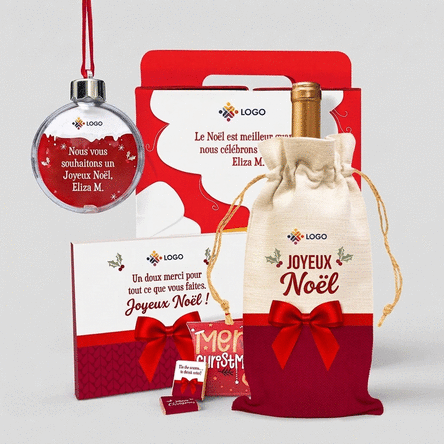 Coffret cadeau « Most wonderful time » contenant des produits de Noël personnalisés avec votre logo