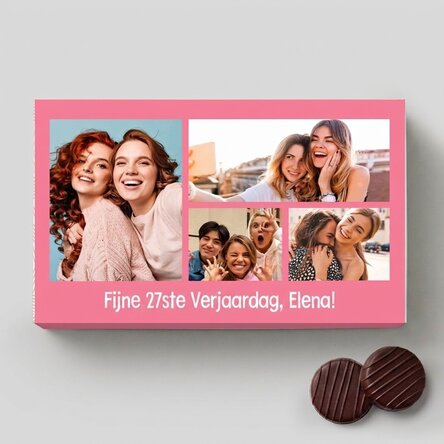 Doosje bonbons met crème, gepersonaliseerd met 4 foto’s en een boodschap