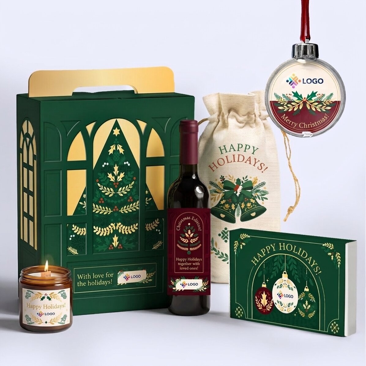 Geschenkdoos – Kersteditie met producten die zijn gepersonaliseerd met een logo en een boodschap