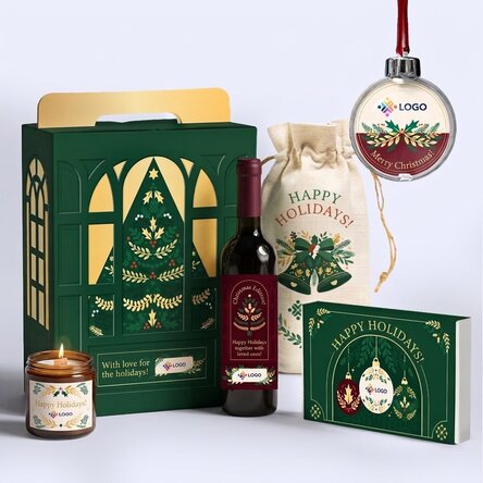 Geschenkdoos – Kersteditie met producten die zijn gepersonaliseerd met een logo en een boodschap