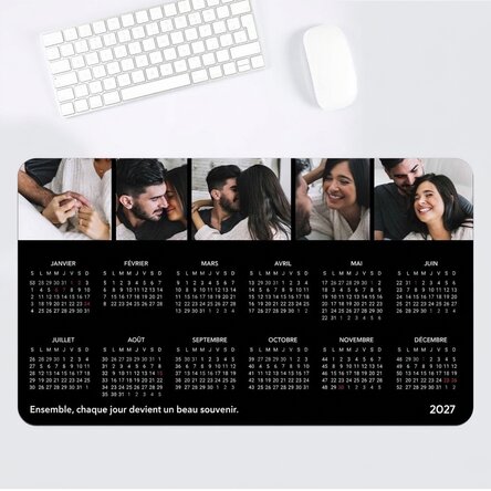 Tapis de souris XXL personnalisé avec un calendrier, 5 photos et un message