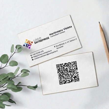 Cartes de visite en papier personnalisées recto-verso avec code QR et coordonnées