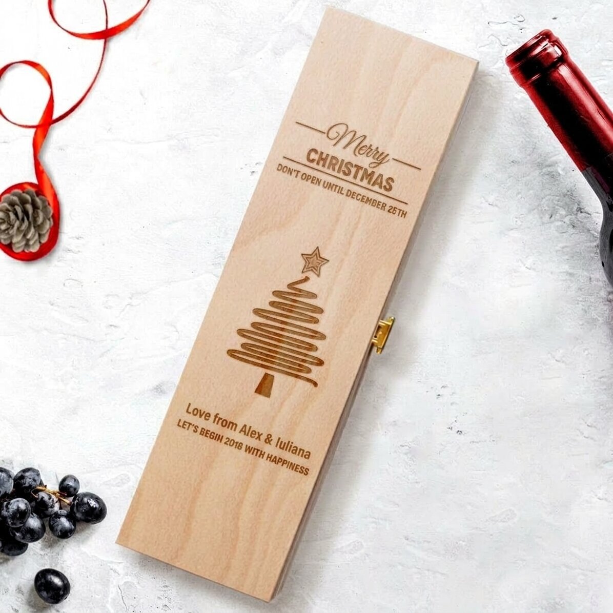 Gepersonaliseerde wijnkist - Star Christmas Tree