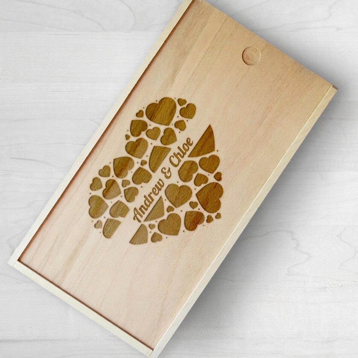 Gepersonaliseerde houten geschenkdoos met jullie namen