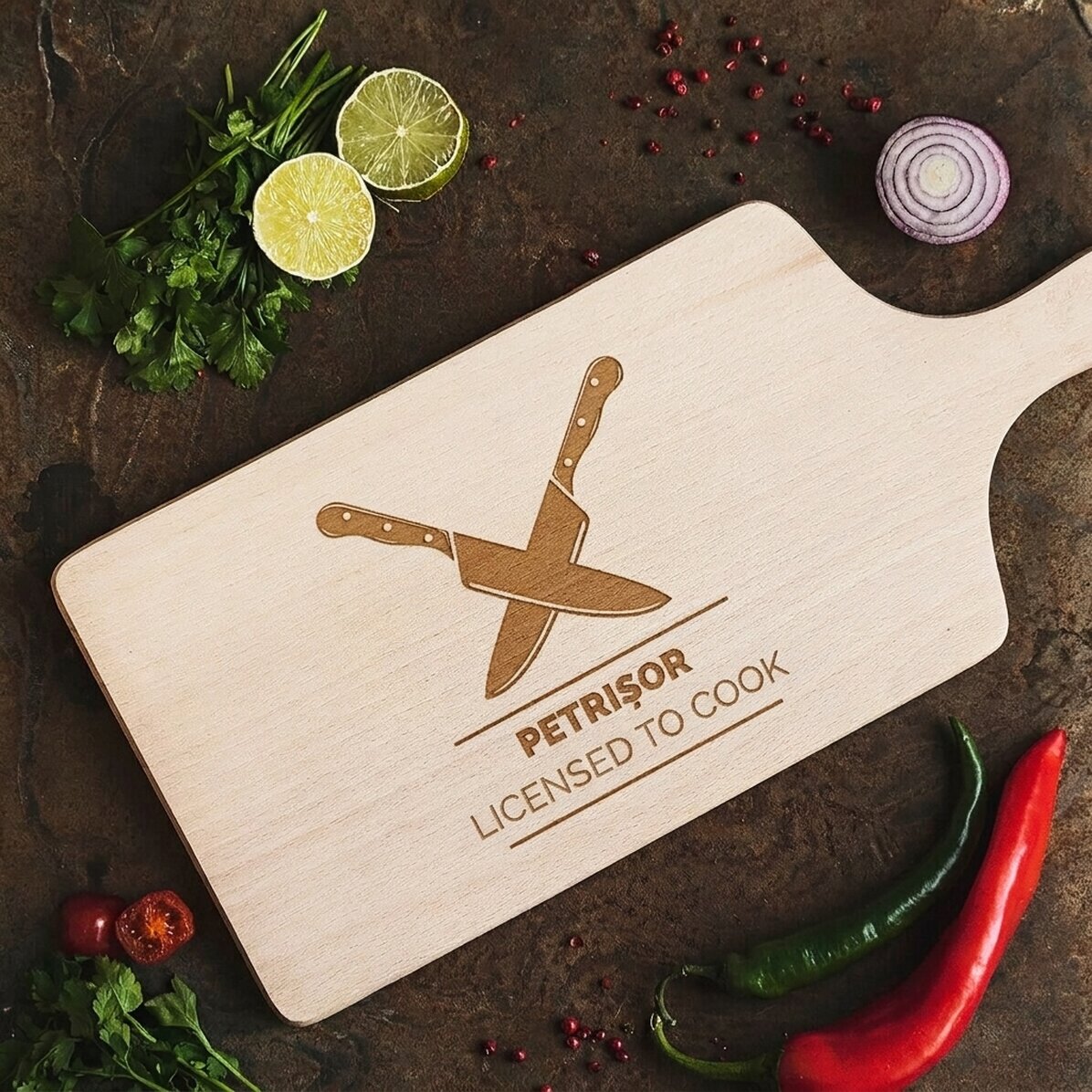 Op maat gemaakte snijplank - Met vergunning om te koken