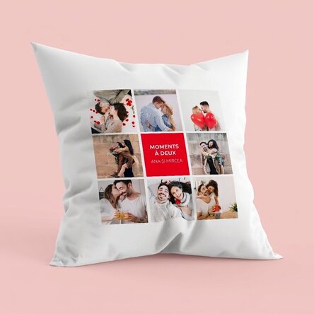 Coussin personnalisé avec 8 photos et un texte