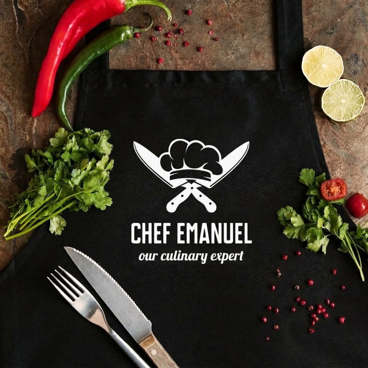 Tablier personnalisé - Cuisinier aux couteaux