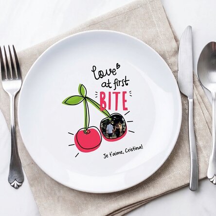 Assiette personnalisée avec photo et texte - Love at first bite