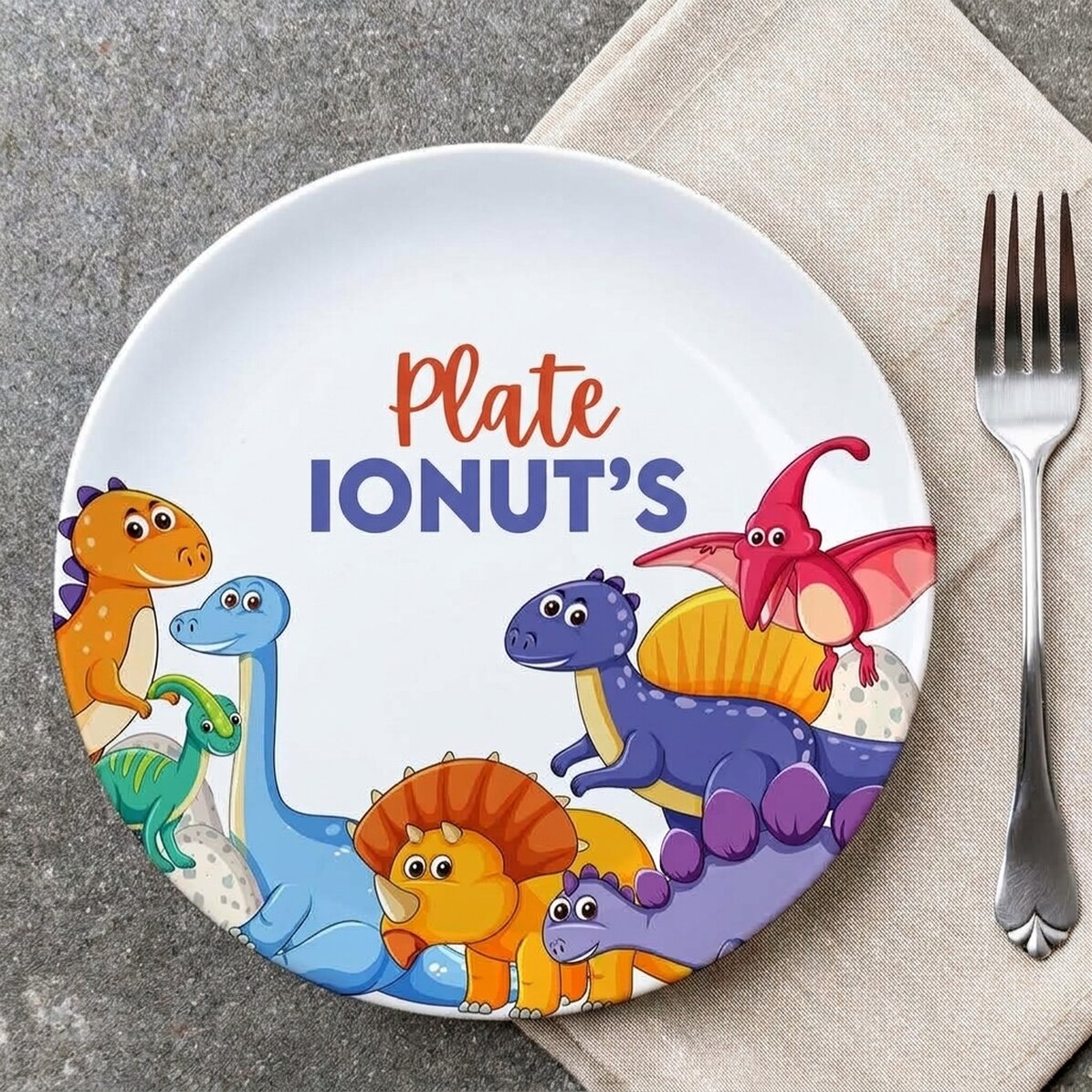 Assiette personnalisée avec inscription - Dinosaures