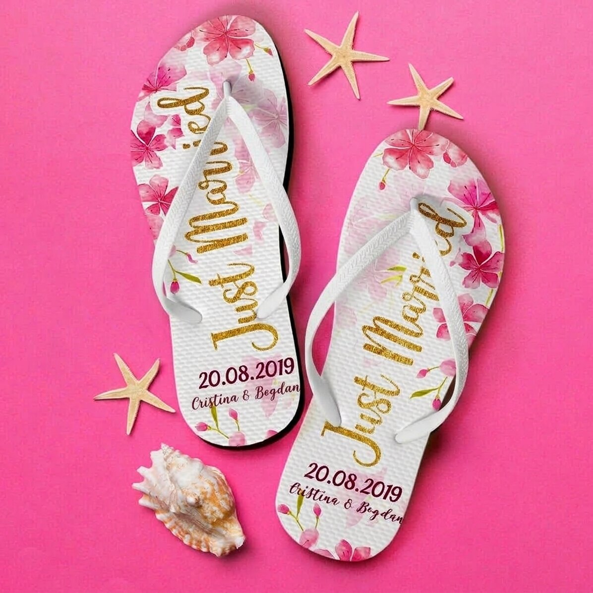 Gepersonaliseerde teenslippers met tekst - Just Married