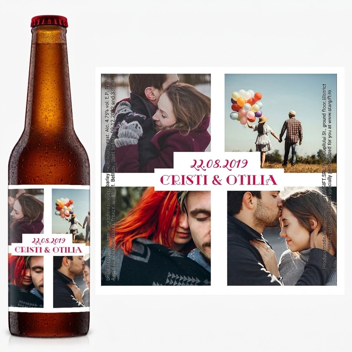 Bière personnalisée avec 4 photos et un texte - Love