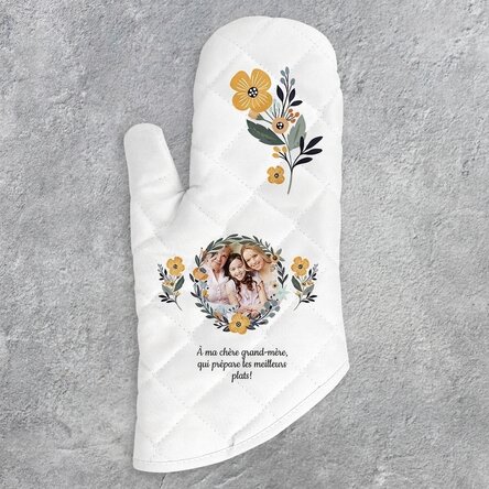 Gant de cuisine personnalisé avec photo et texte - Motif floral