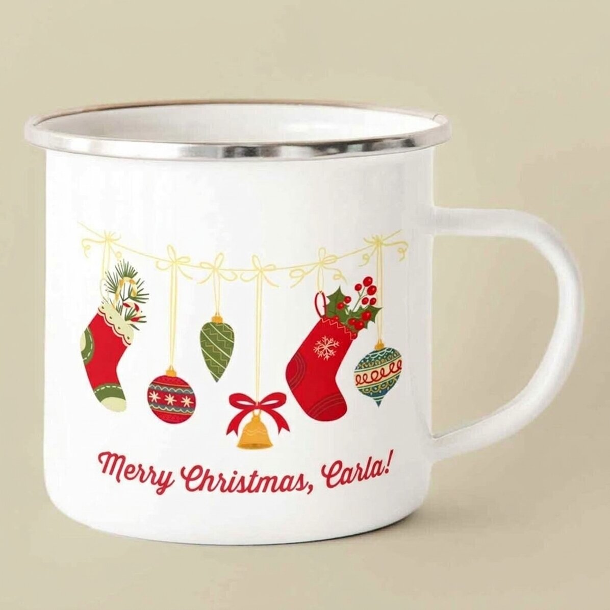 Tasse émaillée personnalisée avec un texte - Chaussettes