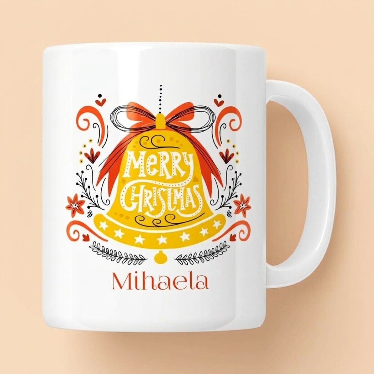 Tasse personnalisée avec inscription - Cloche « Merry Christmas »