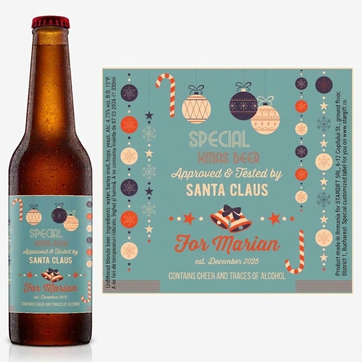 Bier met persoonlijke tekst - Goedgekeurd door de Kerstman