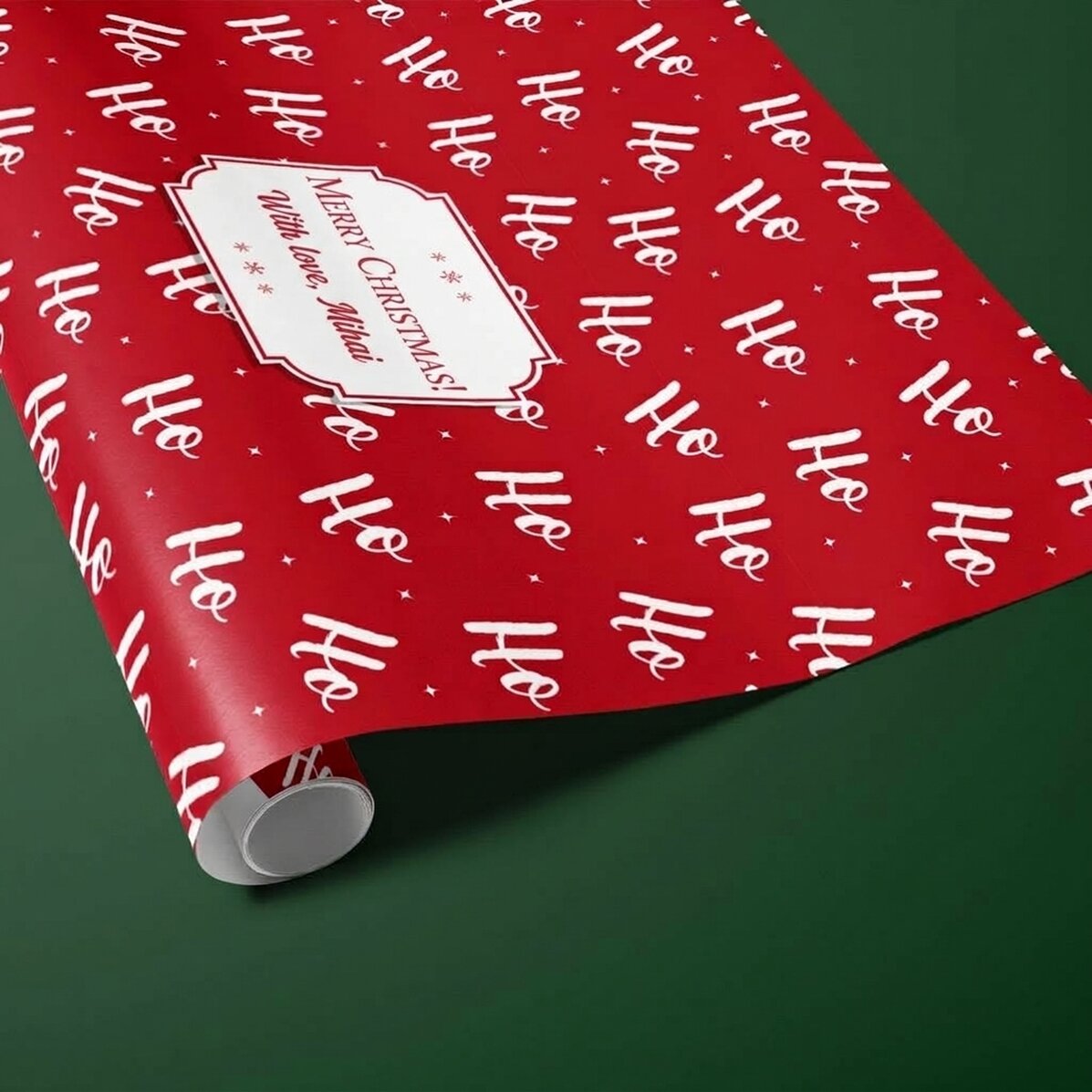 Gepersonaliseerd cadeaupapier met tekst in een kader - HoHoHo